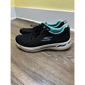 Skechers GOwalk Arch Fit‎ Black Aqua Women's Sneakers Size 10